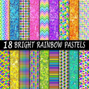 Rainbow Color Digital Paper Set 18 Printable Papers For Teachers, Crafts, Children, Babies, & Scrapbooking Commercial Use Ok image 1