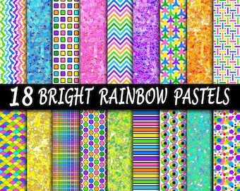 Rainbow Color Digital Paper Set - 18 Printable Papers - For Teachers, Crafts, Children, Babies, & Scrapbooking - Commercial Use Ok