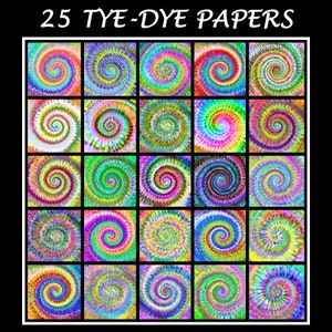 25 Tie Dye Papers in Rainbow Colors Psychedelic TyeDye Jpg Printable Digital Papers Commercial Use Ok imagem 2
