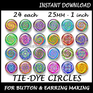 Tie Dye Rainbow Circles 25mm 1 inch Rainbow Colors 24 Printable ClipArt for Earring, Jewelry & Button Making Commercial Use image 3