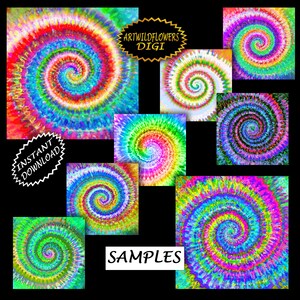 25 Tie Dye Papers in Rainbow Colors Psychedelic TyeDye Jpg Printable Digital Papers Commercial Use Ok imagem 3