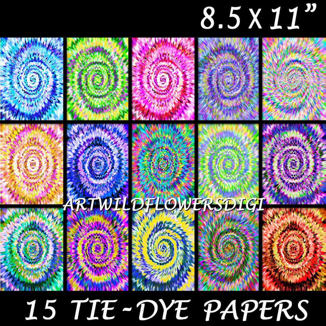 Tie Dye Papers 8.5x11 Inch Tiedye Digital Papers Psychedelic Tyedye