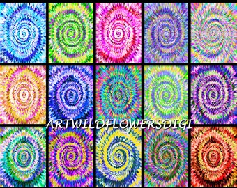 Tie Dye Papers - 8.5x11 inch TieDye Digital Papers - Psychedelic Tye-Dye Printable Paper Set - 1960's Mod TyeDye Paper - Commercial Use Ok