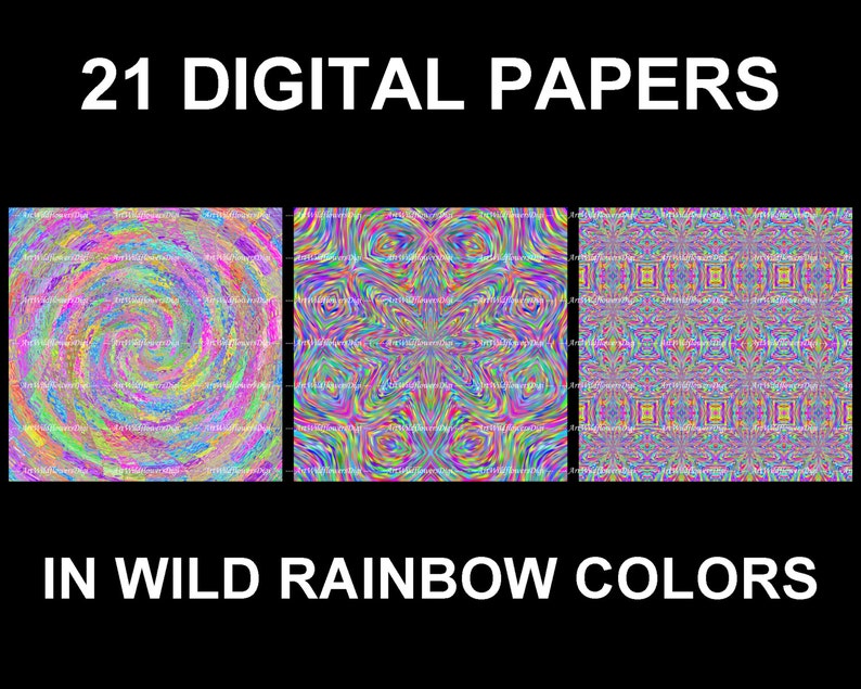 Rainbow Paper Set Wild Rainbows Digital Papers en 21 styles Images psychédéliques imprimables Fond Digi Tie Dye 12 Set E image 4