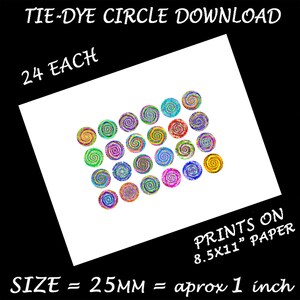 Tie Dye Rainbow Circles 25mm 1 pouce Rainbow Colors 24 ClipArt imprimable pour boucles doreilles, bijoux et boutons Utilisation commerciale image 2