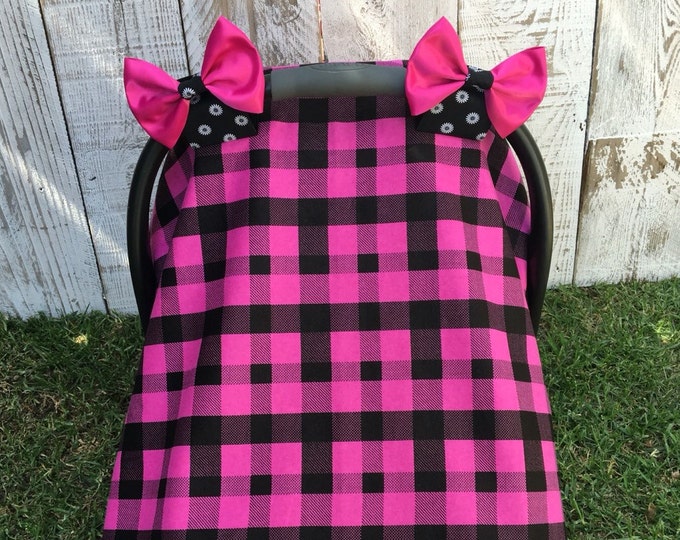 Baby Girl Car Seat Canopy Set Pink Buffalo Plaid Pink and Etsy