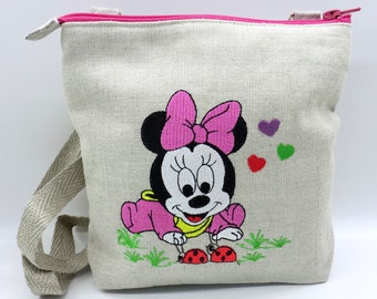Minnie Mouse Linen Crossbody Bag: Embroidered Kids Handbag
