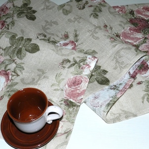 Linen Table Runner Organic Natural Linen With flower ornament, 46x153cm