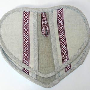 Heart shaped linen oven mitt, Hot Pot holder, 1pcs