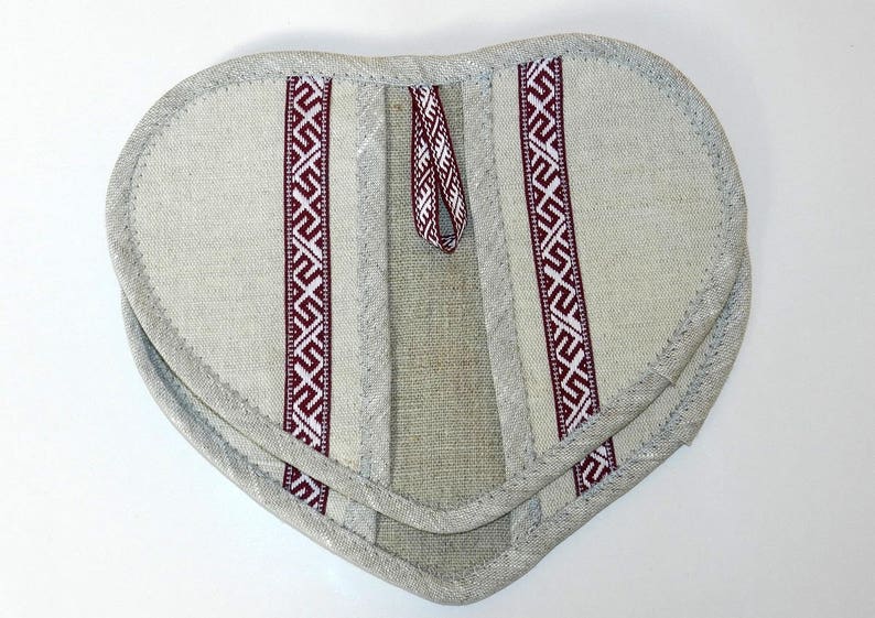 Heart Linen Oven Mitt, Natural Linen Hot Pot Holder, New Home Shower