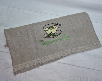 Embroidered Linen Tea Towel, Kitchen dish towel, Guest towel