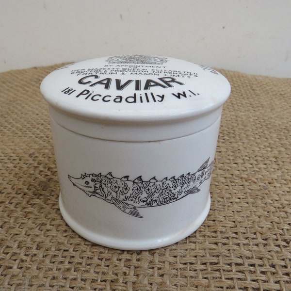 Vintage Crown Devon Fieldings Staffordshire Ceramic Fortnum and Mason Caviar Ceramic Pot with the Original Lid Circa 1970