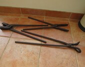 Old Antique Circa 1900 Vintage Blacksmiths Tools Tongs Set x3 - Gedore Forge Tools Hand Made Large Wrought Iron