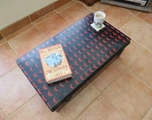 Vintage Metal Deeds Box Strong Box Travel Trunk very good Condition Black Red Finish Side Handles Circa 1930 Coffee Table Storage