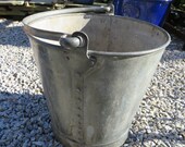 Original Condition Galvanised Bucket Loop Handle Flat Base Riveted Construction Coal Scuttle Log Basket Kindling Store