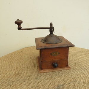 Vintage Circa 1950 French all original Coffee Grinder 'Moulin à Café'  Peugeot Freres Wooden Body Shabby Chic