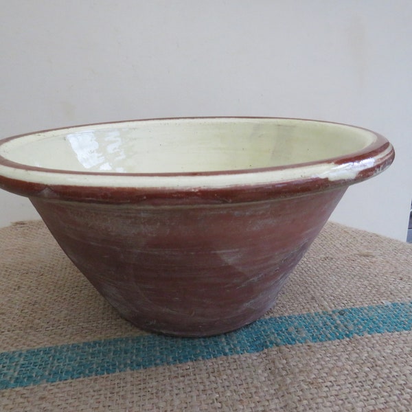 Original Vintage Victorian Terracotta Half Glazed Dairy in Cream/light yellow Colour Excellent Condition Butter Cream Making Mixing Bowl