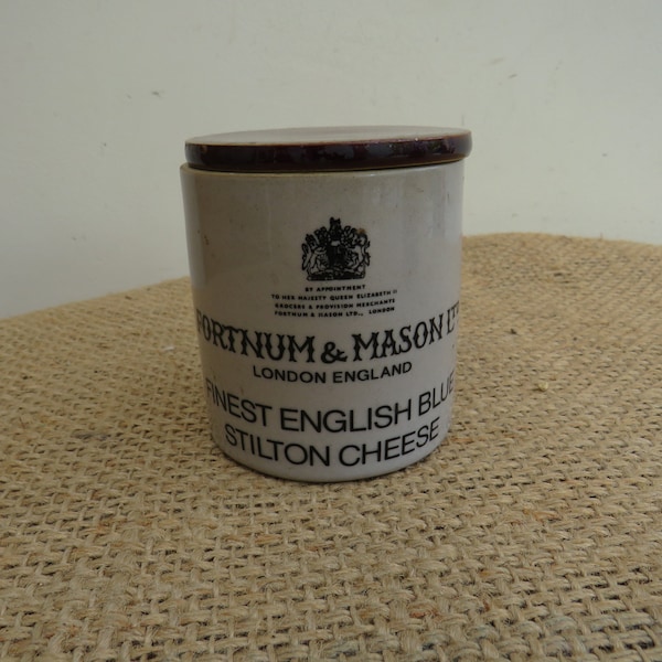 Made by Denby Pottery Vintage Ceramic Fortnum and Mason Stilton Cheese Jar with the Original Lid