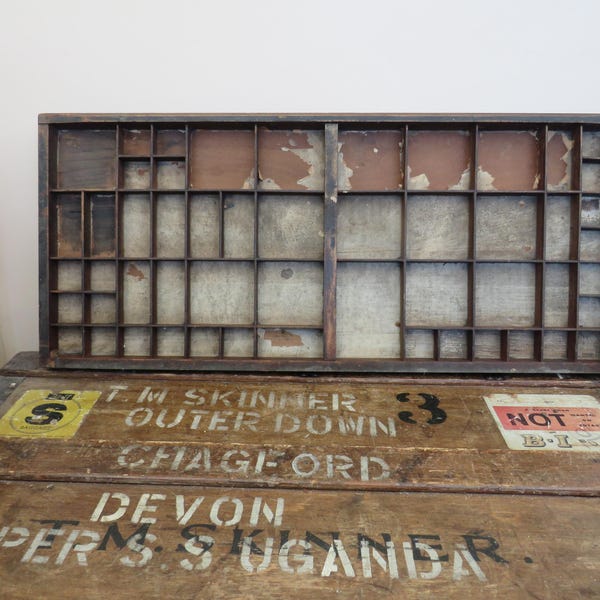 Vintage Wooden Printers Tray: Shadow Box Display Case Print Tray (82.5x37 cm) #26