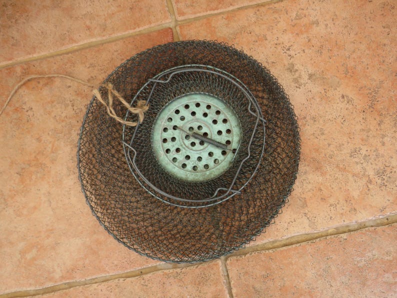 Panier à poissons circulaire vintage en fil de fer français, filet de ...