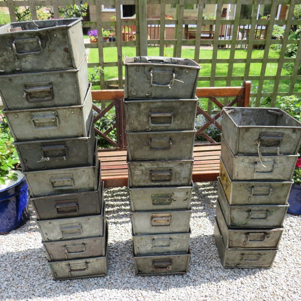 Large Galvanised Square Industrial Tote Tray Tote Box Re-cycled Storage or Feeding trough Garden Planter Herb Garden Alpine Garden etc