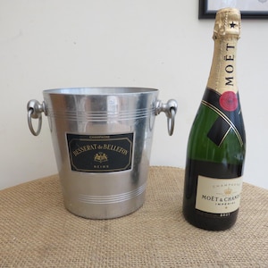 Original French BESSERAT de BELLEFON Champagne Bucket with Ring Handles Handles and Polished Aluminum Finish