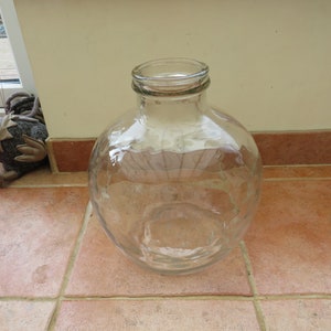 Vintage circa 1970 Large Glass Jar With Ripples Carboy or demijohn Heavy Chunky Clear Glass Bottle Garden Terrarium