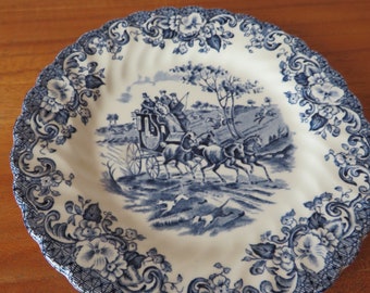 Vintage Johnson Bros Blue Coaching Scenes Ironstone Hunting Country small Plates Circa 1960s. 6 Available