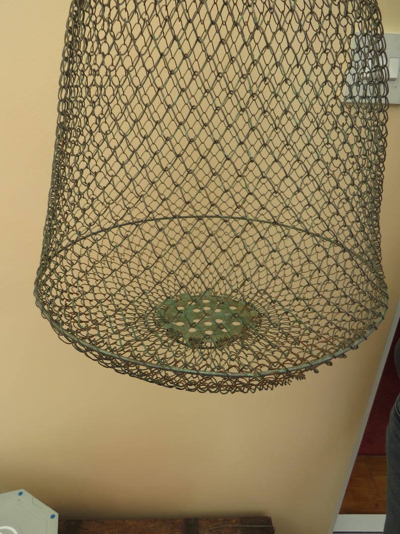 Panier à poissons circulaire vintage en fil de fer français, filet de ...