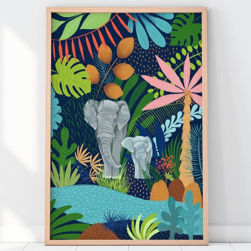 Elephant Art Print Jungle Print Elephant Decor Animal Etsy