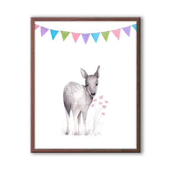 Baby Deer Watercolor Baby Girl Nursery Nursery Decor Etsy