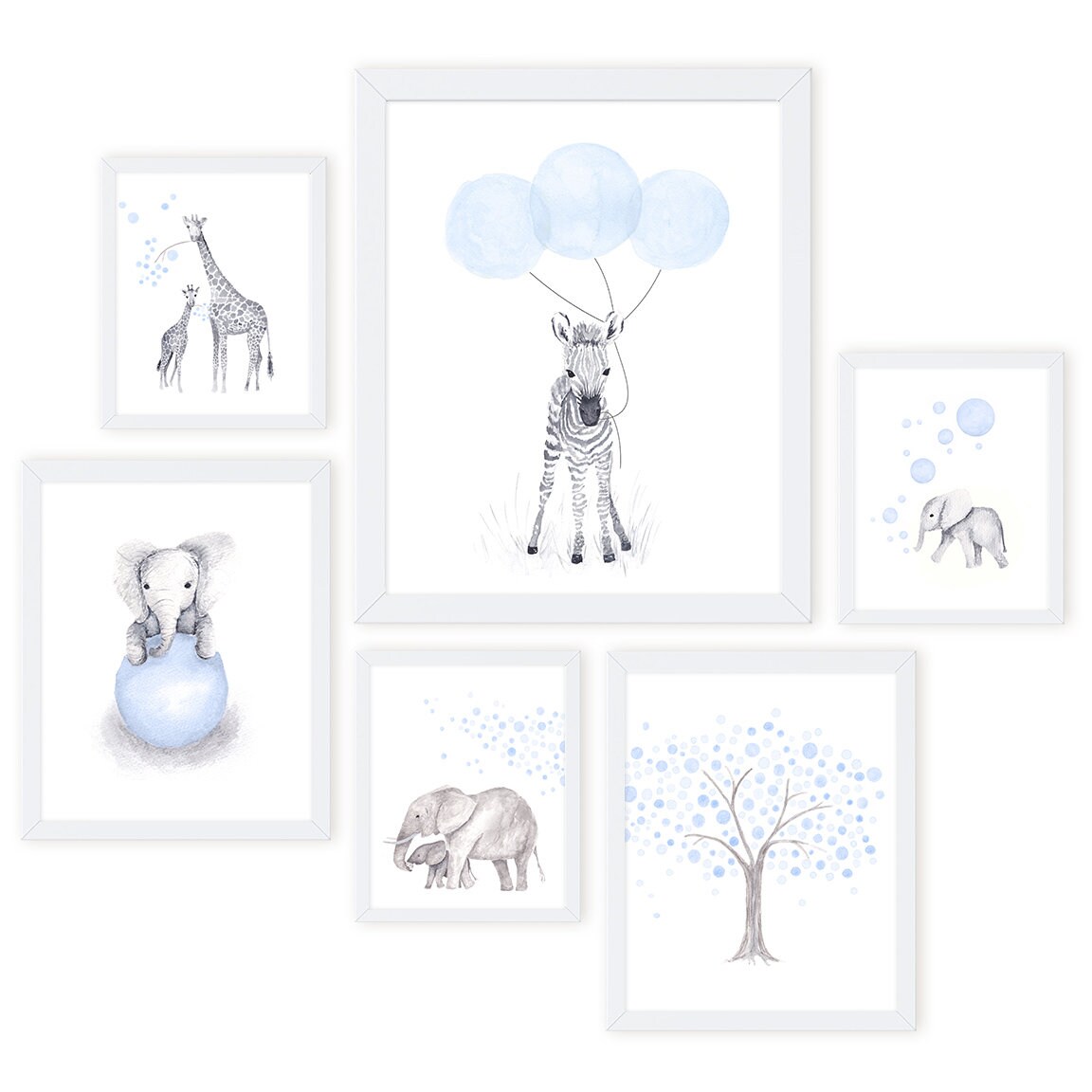 Baby Boy Nursery Art Prints Set of 6 Watercolor Animal Etsy