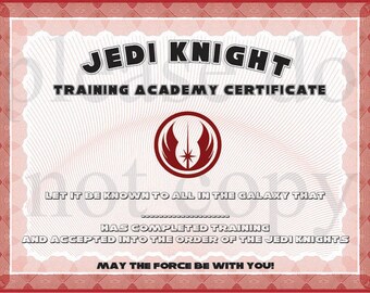 instant dl jedi knight certificate star wars birthday party printable not personalized - Jedi Knight Certificate Template instant dl jedi knight certificate star wars birthday party printable not personalized - Jedi Knight Certificate Template