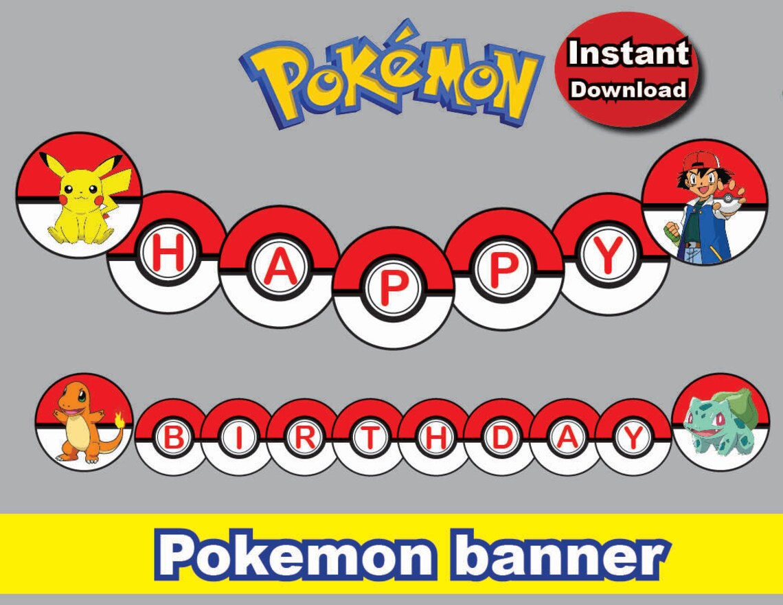 INSTANT DL Pokemon Happy Birthday Banner Printable party | Etsy