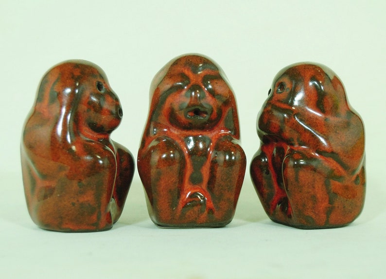 Brass Mini 3 Monkey Ear Eye Mouth Closing Figurine Vintage Collect Animal Statue