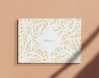 Carte de remerciement Merci doré - illustration, floral