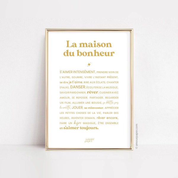 Affiche Format A4 pour décoration murale - La maison du bonheur