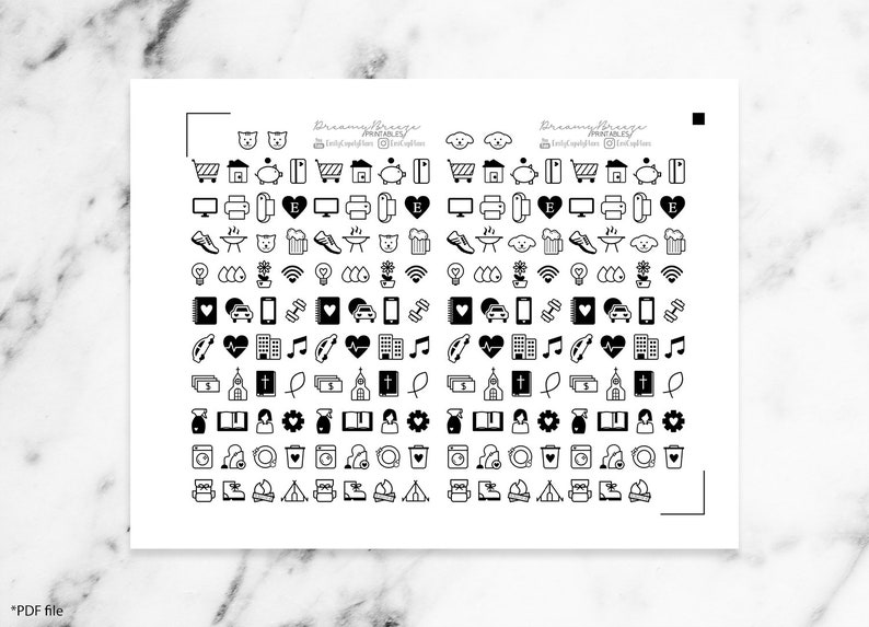 40 Icons 1 Sticker Sheet Bujo foil Ready Printable Etsy