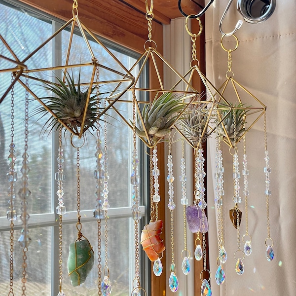 Suncatcher for Window Wire Wrapped Crystal, Gift Box, Gifts for Her or Him,Air Plant Hanging Decor,  Raw CrystalsRainbow Teardrop Crystals,