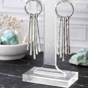 Sterling Silver Fringe Hoop Earrings | Hand-Stamped Dangle | Modern Boho Artisan Jewelry