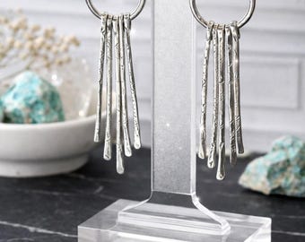 Sterling Silver Fringe Hoop Earrings | Hand-Stamped Dangle | Modern Boho Artisan Jewelry
