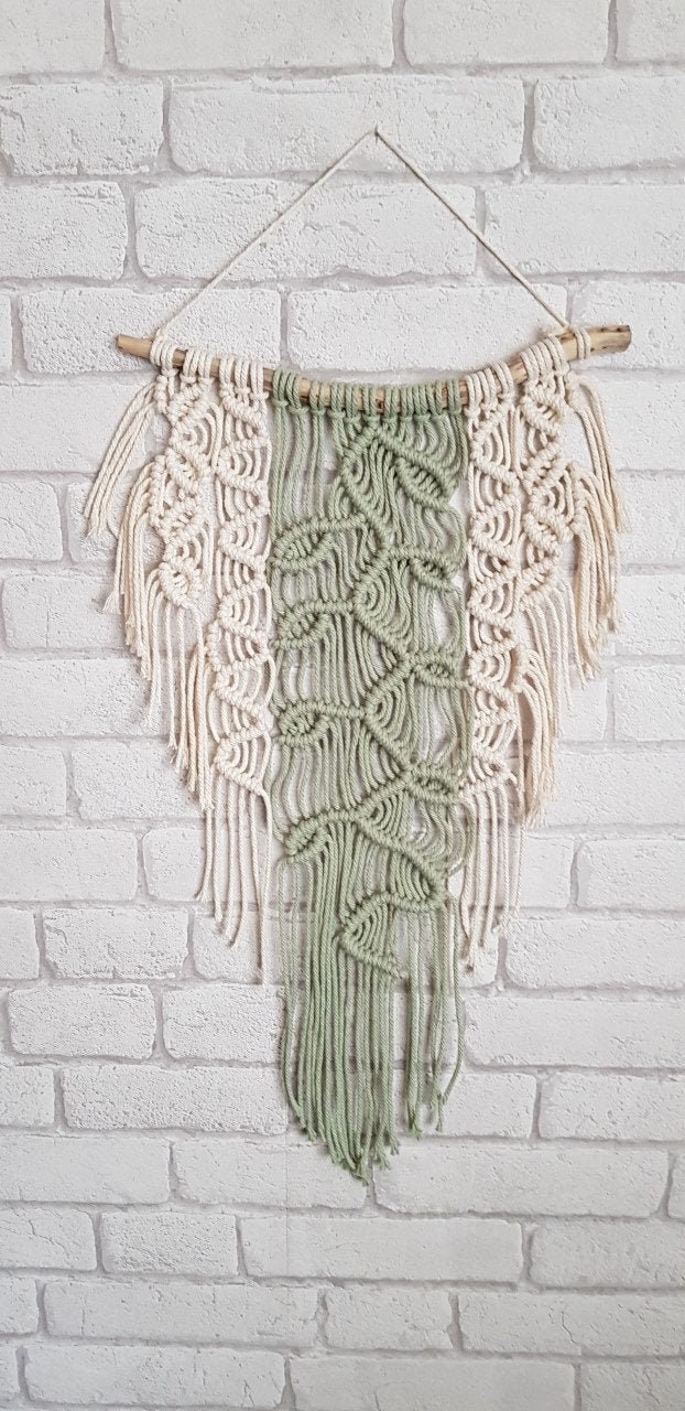 Suspension Mur de Macramé, Tenture Murale Style Boho sur Branche, Motif Végétal
