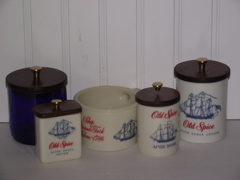 An Unusual Rare 5 Piece Collection Of Vintage Old E Containers With Customized Black Walnut 2 Part Lids And Solid Brass Knobs