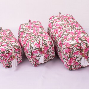 Set Of 3 Makeup Bag, Cotton Toilet Bag, Toiletry Bags, Cosmetic Bag,Block Print Bag Free Shipping image 2