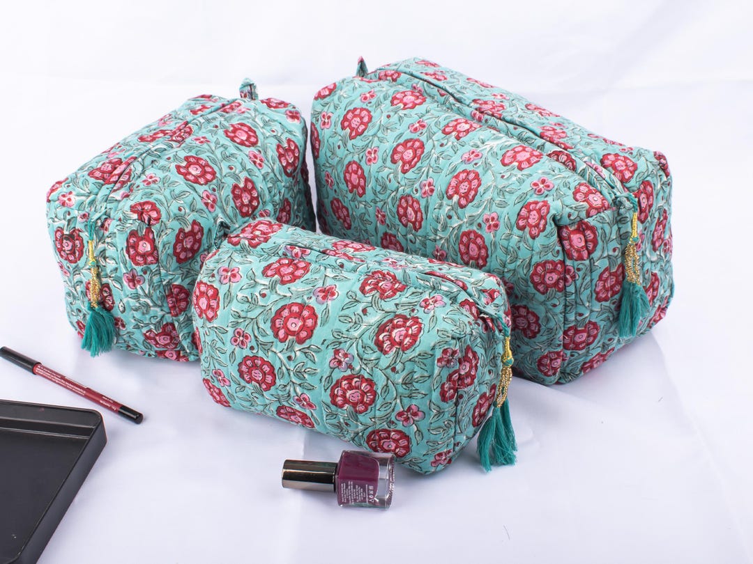 Green - Natural Dyed Handpainted Kalamkari Multipurpose Cosmetic/Toiletry Bag 22