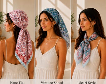 Oversized Cotton Bandana 40 Inch, Cotton Square Scarf, Women's Head Scarf, Lightweight Neck Scarf 3 pcs