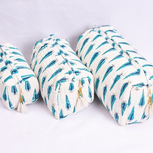 Set di 3 trousse per il trucco, borsa da toilette in cotone, borse da toilette, borsa cosmetica, borsa con stampa a blocchi