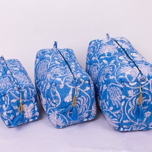 Set Of 3 Makeup Bag, Cotton Toilet Bag, Toiletry Bags, Cosmetic Bag,Block Print Bag - Free Shipping