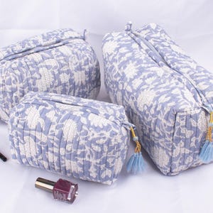 Set di 3 borse da toilette con stampa a blocchi, borsa per il trucco in cotone, borsa per cosmetici, borsa con stampa a blocchi - Spedizione gratuita