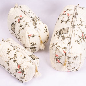 Lot de 3 trousses de maquillage, trousse de toilette en coton, trousses de toilette, trousse à maquillage, trousse imprimée - Livraison gratuite
